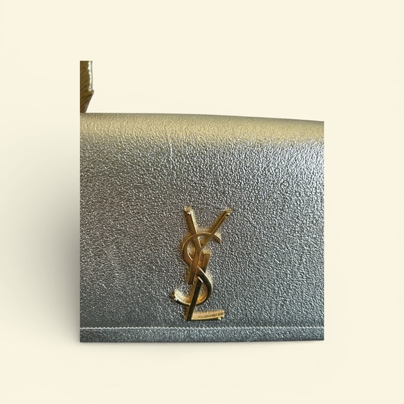 Authentic Yves Saint Laurent Metallic Champagne Gold Clutch with Gold Chain - Picture 5 of 14